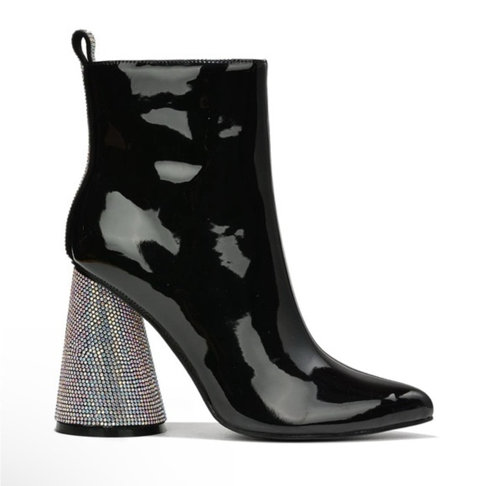 CAPE ROBBIN❣️”Biba” Black Patent Rhinestone High Block Ankle Boot NIB❣️❣️